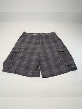 Haggar Men’s Gray Plaid Cargo Shorts - Size 36